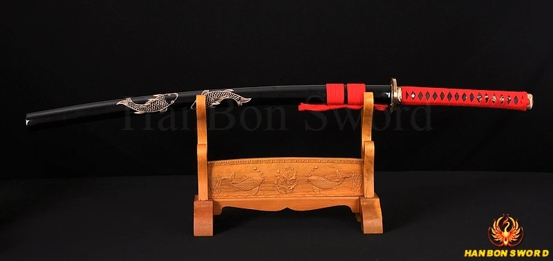 

DAMASCUS FULL TANG HANDMADE JAPANESE SAMURAI SWORD KATANA CLAY TEMPERED FOLDED STEEL SHARP BLADE HAND CAVERD FISH HARD SCABBARD