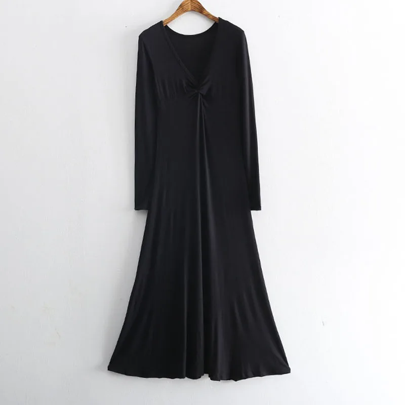 

Deep V Neck Maxi Dress Women summer srping Sexy long Party Dresses Nighrtclub Wear Vestidos Modal cotton long sleeve dressQH1394