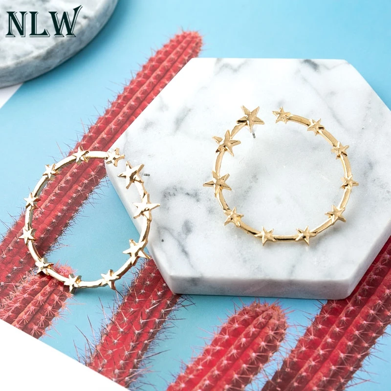 NLW Boho Star женские серьги гвоздики Золотой Серебряный круг Эффектные подарок