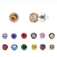 pe15 titanium earrings with 3mm aaa colorfuls round zircons 316l stainless steel earring ip plating no fade allergy free