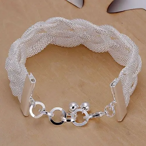 Women's jewelry 925 stamped silver plated fashion charm 8'' wide 25mm Cross Mesh chains bracelets gift pouches free shipping |