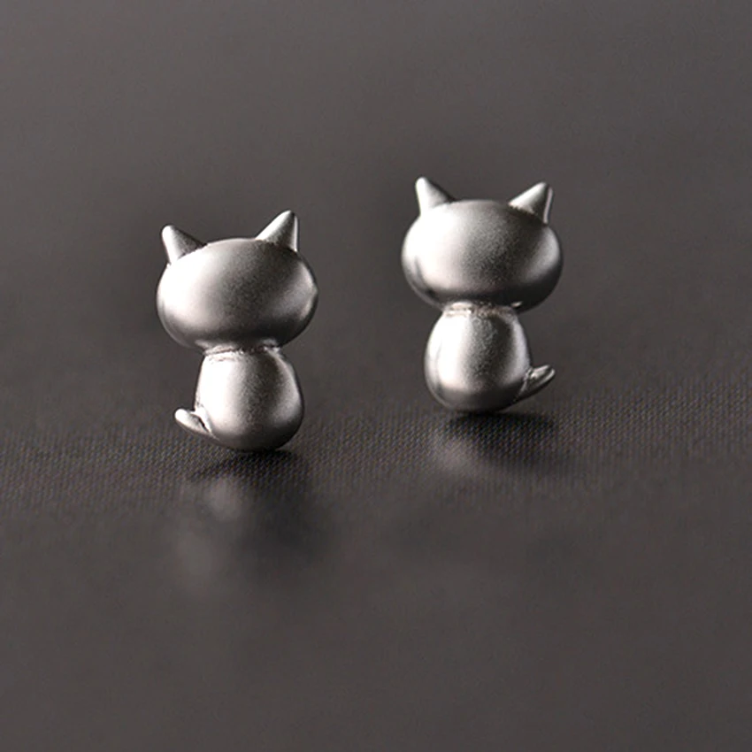 Серьги гвоздики из серебра 925 пробы в виде котят|cat stud earrings|stud earringsearrings for children |