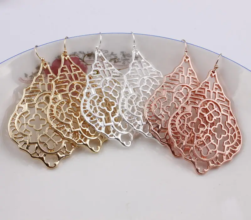 

ZWPON Fashion Gold Filigree Teardrop Earrings for Women Fashion Designer Jewelry Statement Cutout Water Drop Earrings Wholesale