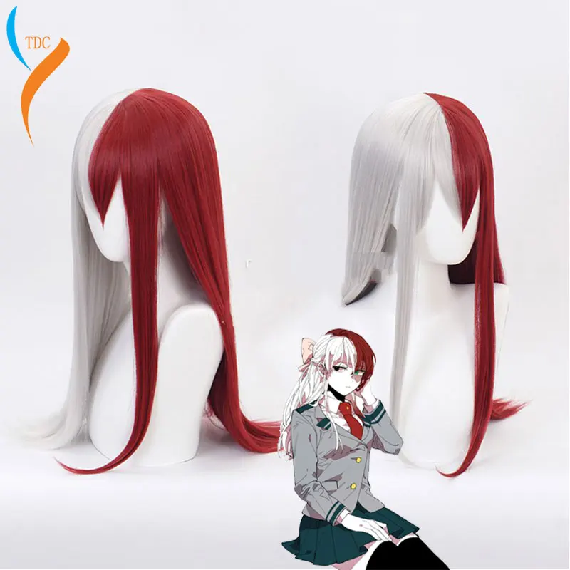 Мой герой Todoroki шото женщин длинный парик для косплея костюм Boku без красно белые