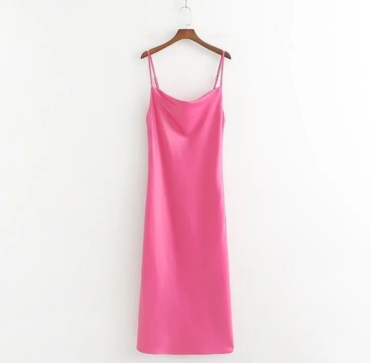 pink Сексуальное шелковое длинное платье, женское, розовое, камзол, платье, летнее, камзоли, элегантная одежда для вечеринки, Vestidos Mujer - Цвет: pink