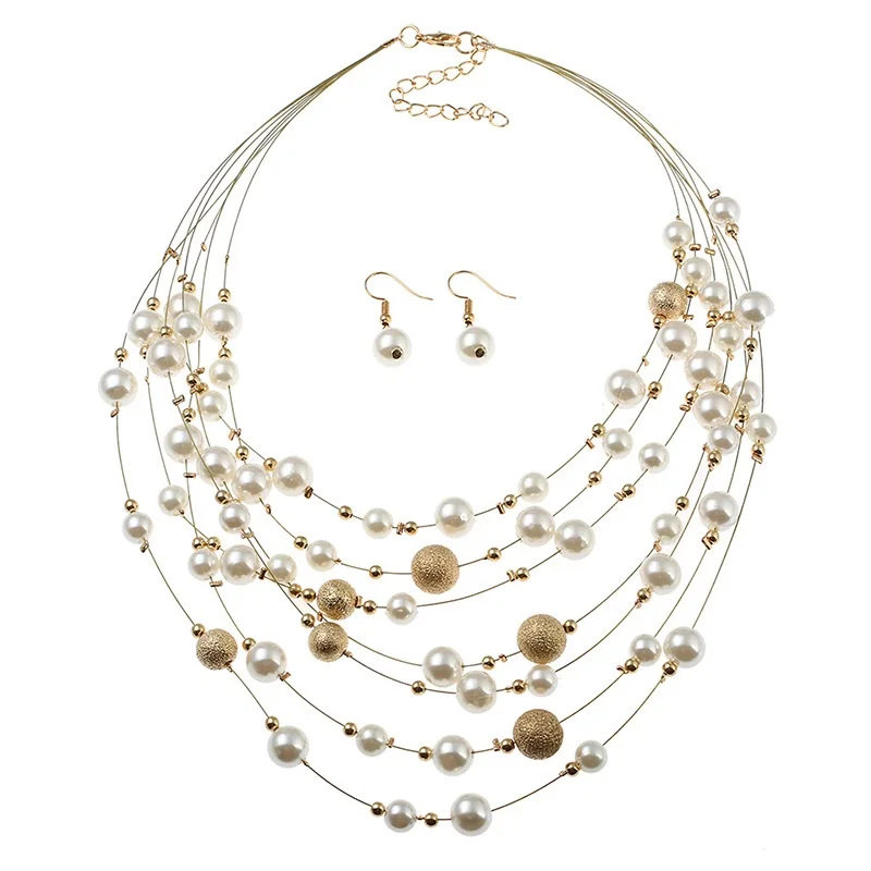 Big Beads Gem Maxi Jewelry Sets Statement Long Ethnic Vintage White Collar Choker Necklace Earring for Women Gifts | Украшения и