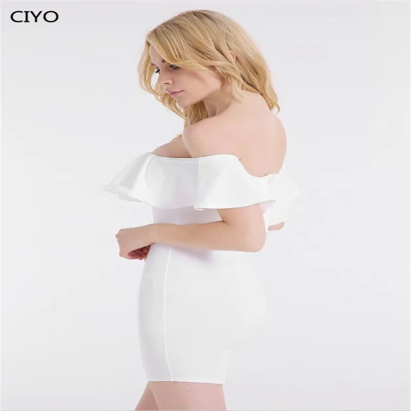 Ciyo рюшами с плеча bodycon платье пикантные Для женщин короткий рукав Клубные