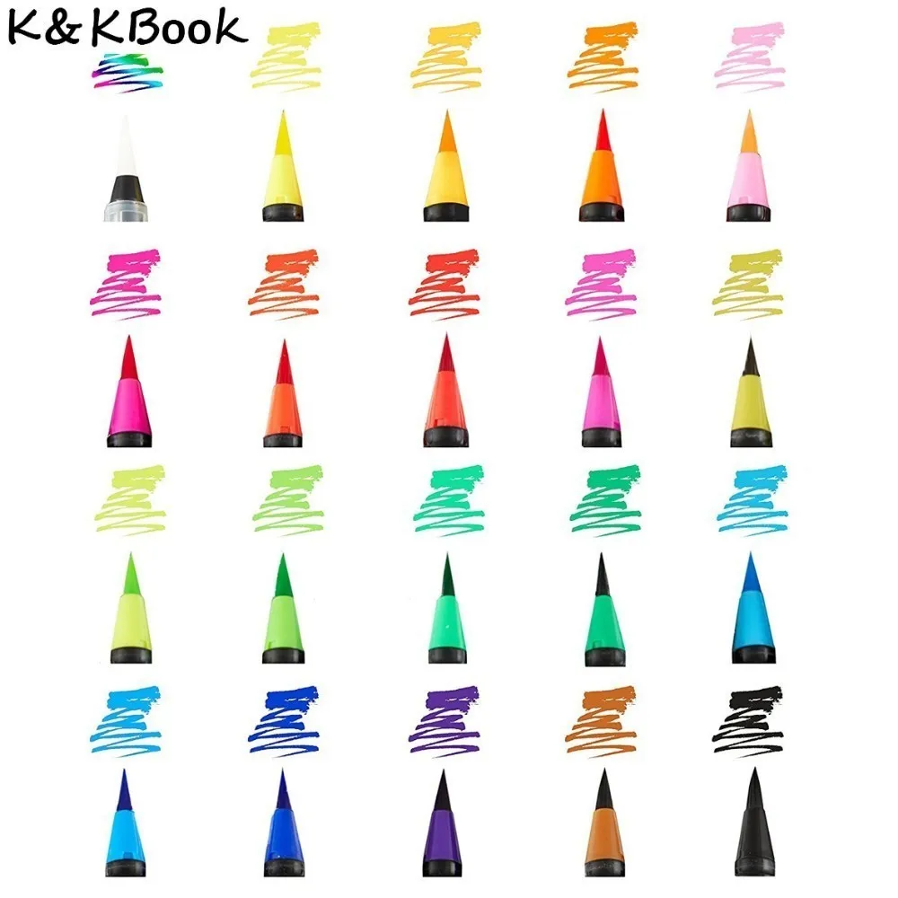 

K&KBOOK 20 Colors Calligraphy Pen Fabric Brush Pen Watercolor Art Markers Painting Sketch Marker for Animation Manga Drawing