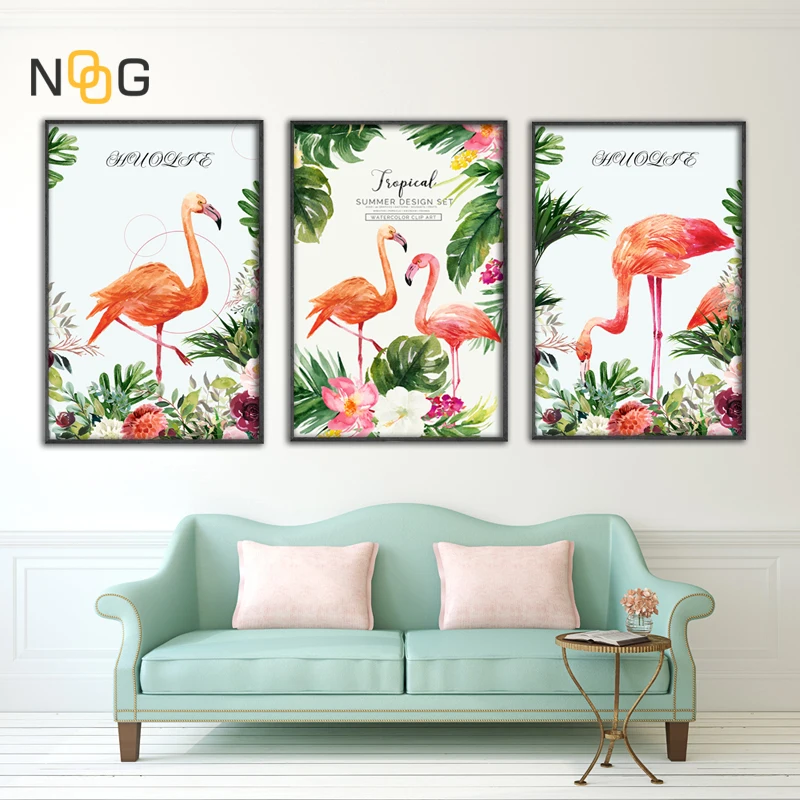 Настенный плакат IOIOI с зеленым фламинго настенные картины плакаты и принты