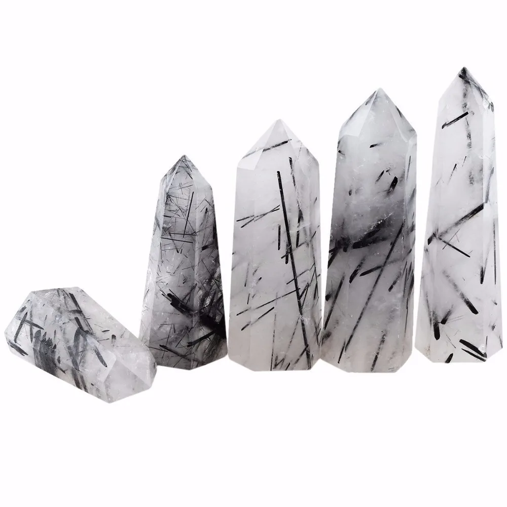 

Natural Black Tourmaline Quartz Healing Crystal Point Faceted Prism Wand Carved Reiki Stone