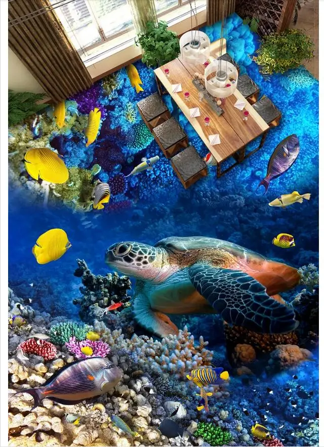 

3 d ПВХ напольное покрытие, пользовательские фото обои, настенные Стикеры, морская черепаха, тропическая рыба, домашний декор, 3d настенные фр...