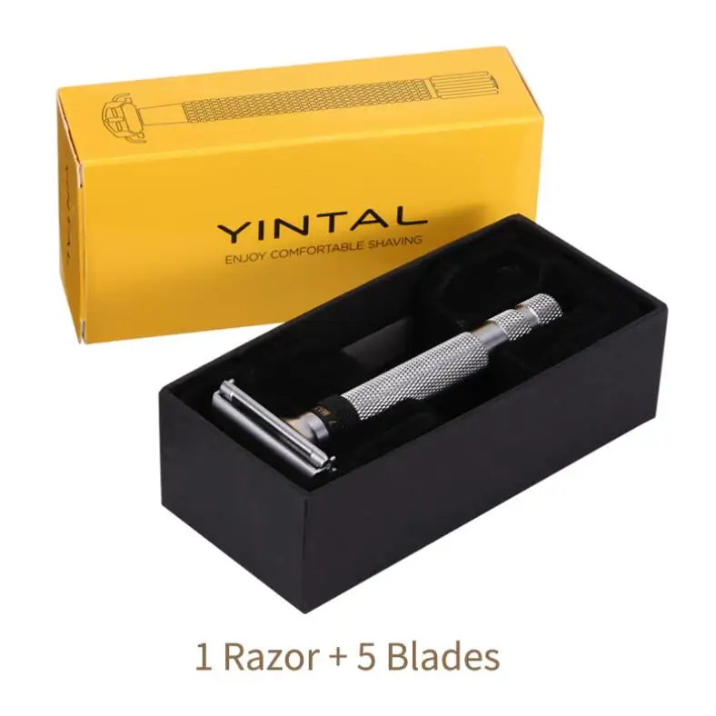 1 Razor 5 blades YINTAL, новая мода, цвет Бритва, Бабочка, открытая Регулируемая безопасная Классическая бритва, Мужская бритва, Парикмахерская бритва с длинной ручкой - Цвет: 1 Razor 5 blades