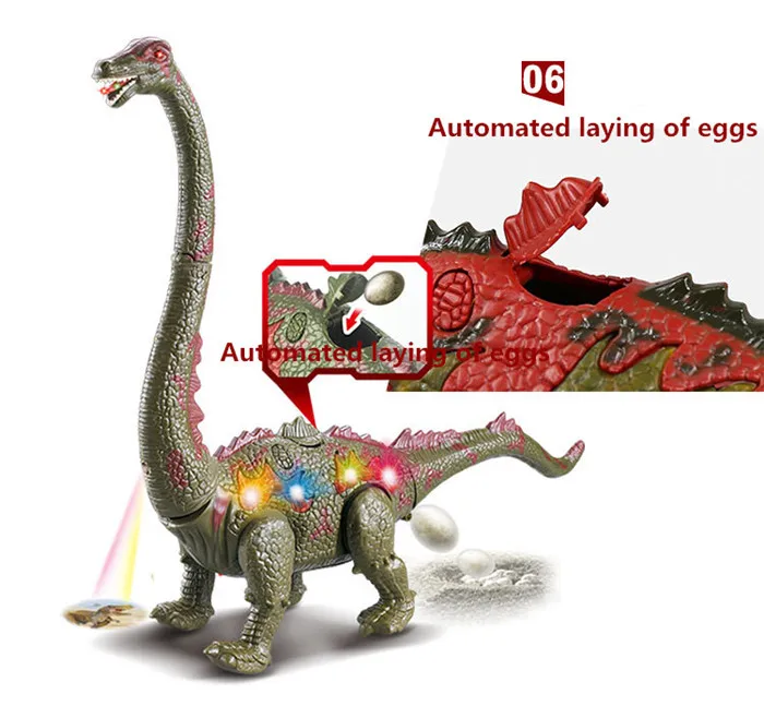 Children Toys Electric Walking Dinosaur Toy Long Neck Lay Eggs Projection Lights Roar Sounds Kids Christmas Birthday Gifts