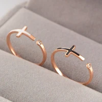 yunruo new arrival pure titanium steel rose gold color classic cross tail rings accessories fine jewelry woman free shipping