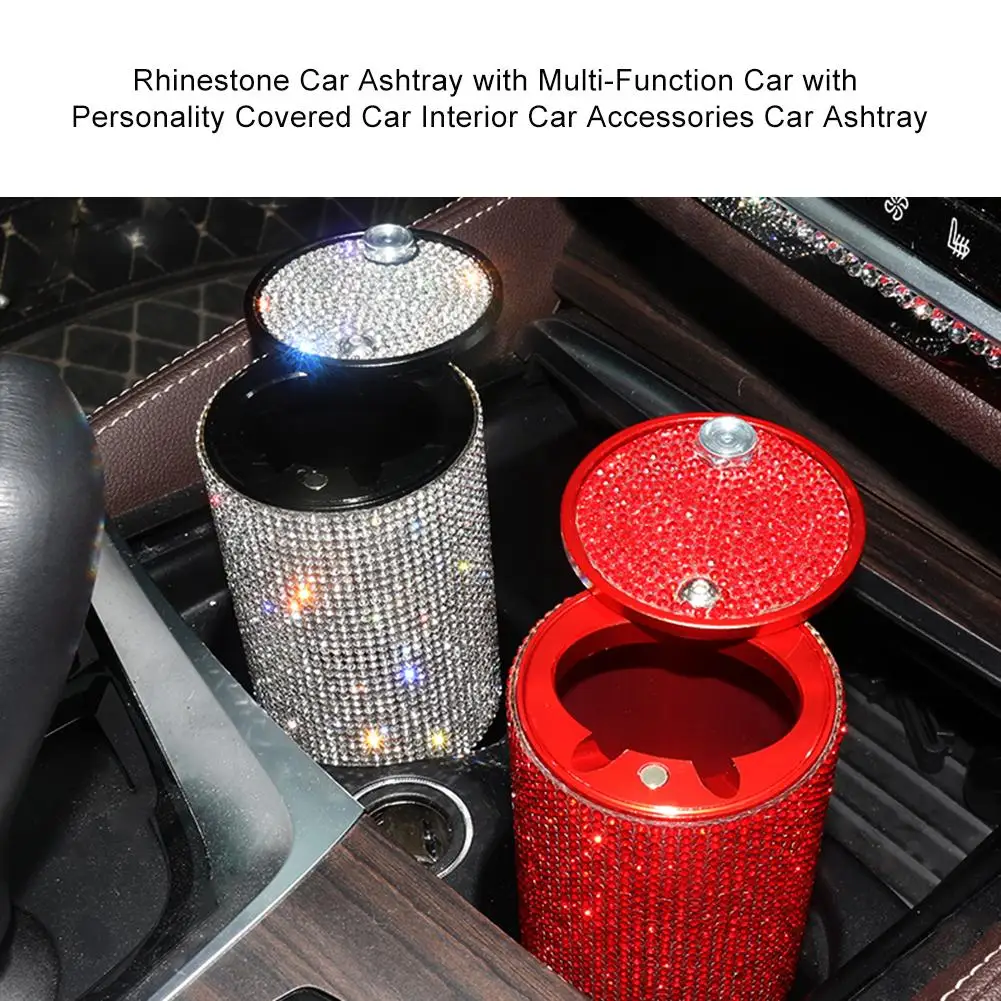 

9.5x6x6cm Rhinestone Car Ashtray With Multi-Function Car With Personality Covered Car Interior Car Accessories Car Ashtray