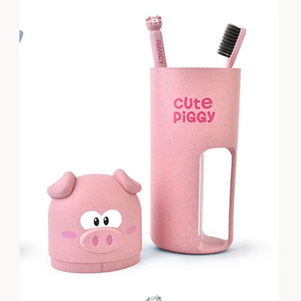 pink as picture Новые 3 шт в одном наборе Милые Чашки для зубной щетки в виде свиньи дорожный костюм случайный цвет для зубной щетки пшеничная соломинка безопасный нано-Антибактериальный комплект - Цвет: pink as picture