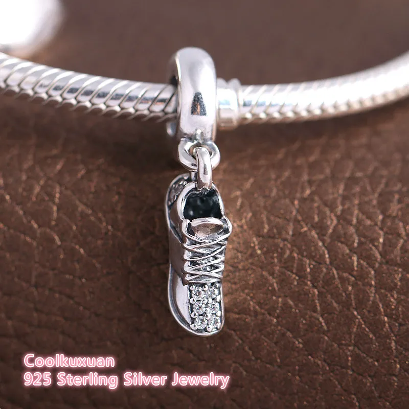 Clear CZ Running Shoe Pendant Charms  Mothers Day Gift Original 925 Sterling Silver Beads Fits Pandora bracelets Jewelry