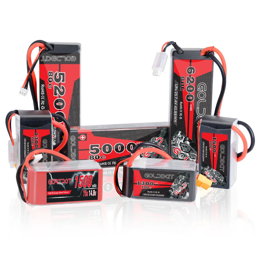 GOLDBAT lipo батарея 1300mah 1500mah 4000mah 5000mah 5200mah 6200mah 7 4 v 11 1 14 8 50C 100C для pfv RC автомобиля