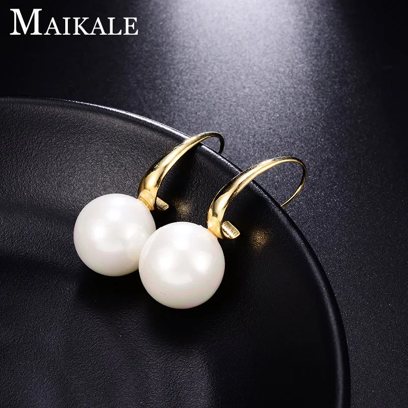 MAIKALE, классические серьги-гвоздики с пресноводным жемчугом для женщин, золотые, серебряные, Цветные Висячие серьги с жемчугом, Простые Ювелирные изделия, подарки