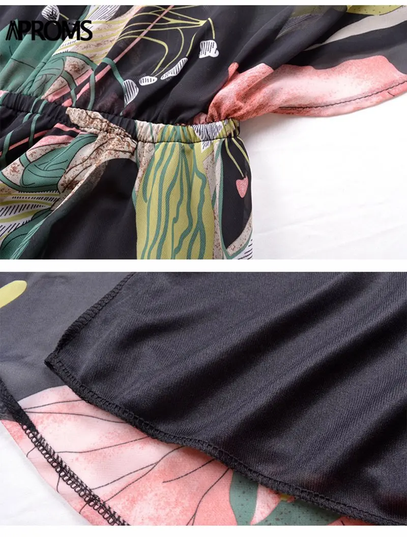 Aproms Vestidos летнее платье с цветочным принтом в стиле бохо, сексуальное элегантное платье с высокой талией, Свободные повседневные платья, женские пляжные вечерние Сарафаны