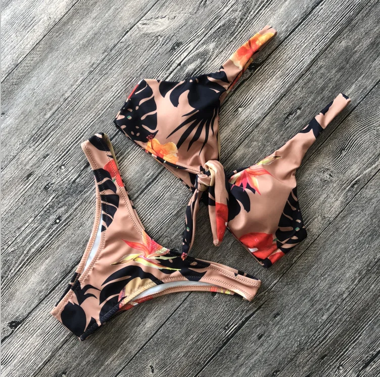 Sexy Wide Strap Shoulder Push Up Brazilian Bikini Set Bowknot Thong Swimwear Women Bandage Swimsuit Tie Knot Front Bathing Suit | Женская