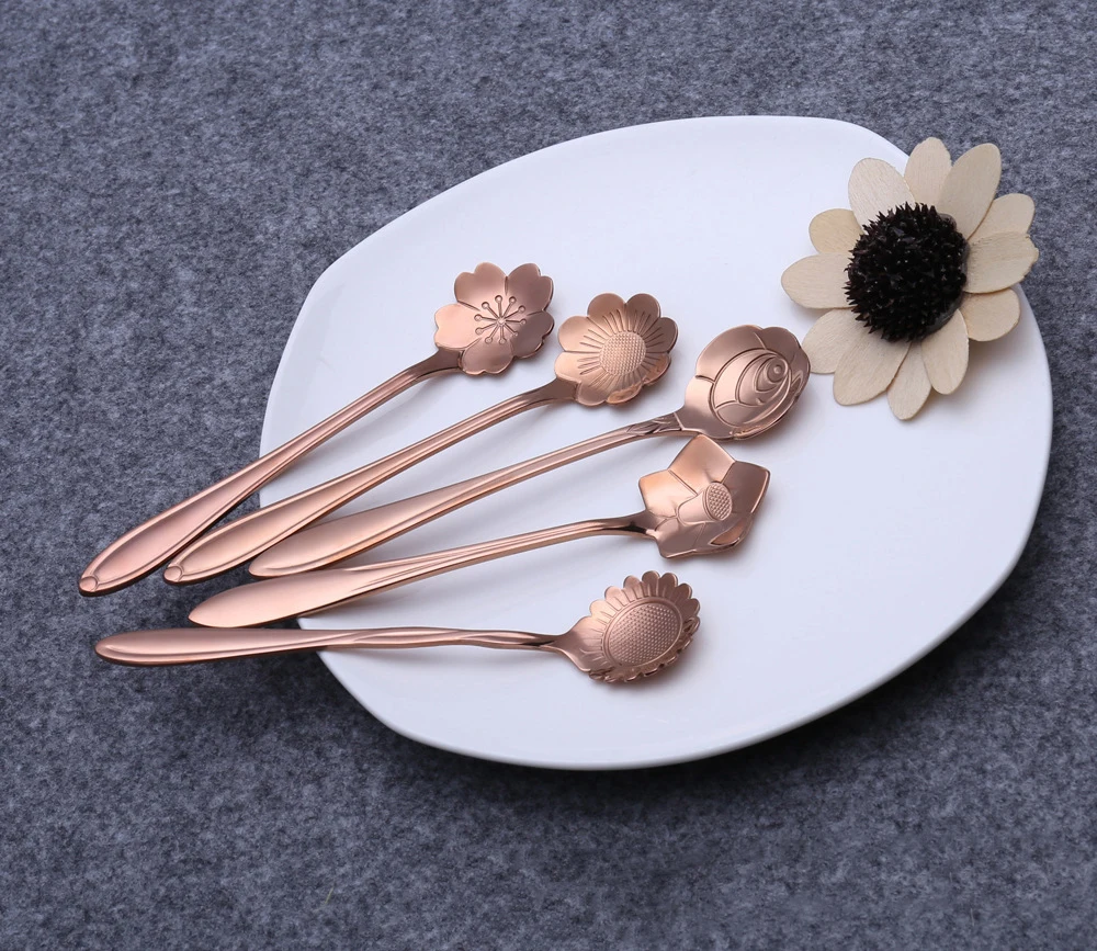 Новинка розовое золото 5 шт./компл. посуда в форме цветка сахарная нержавеющая