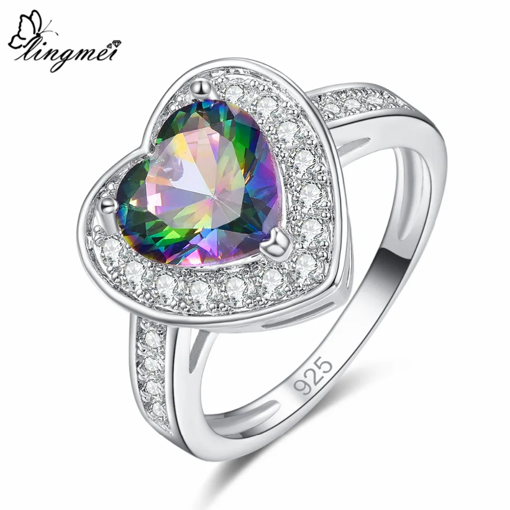 Изысканный кольцо lingmei Heart Multi & Blue White CZ серебряного цвета Размер 6 7 8 9