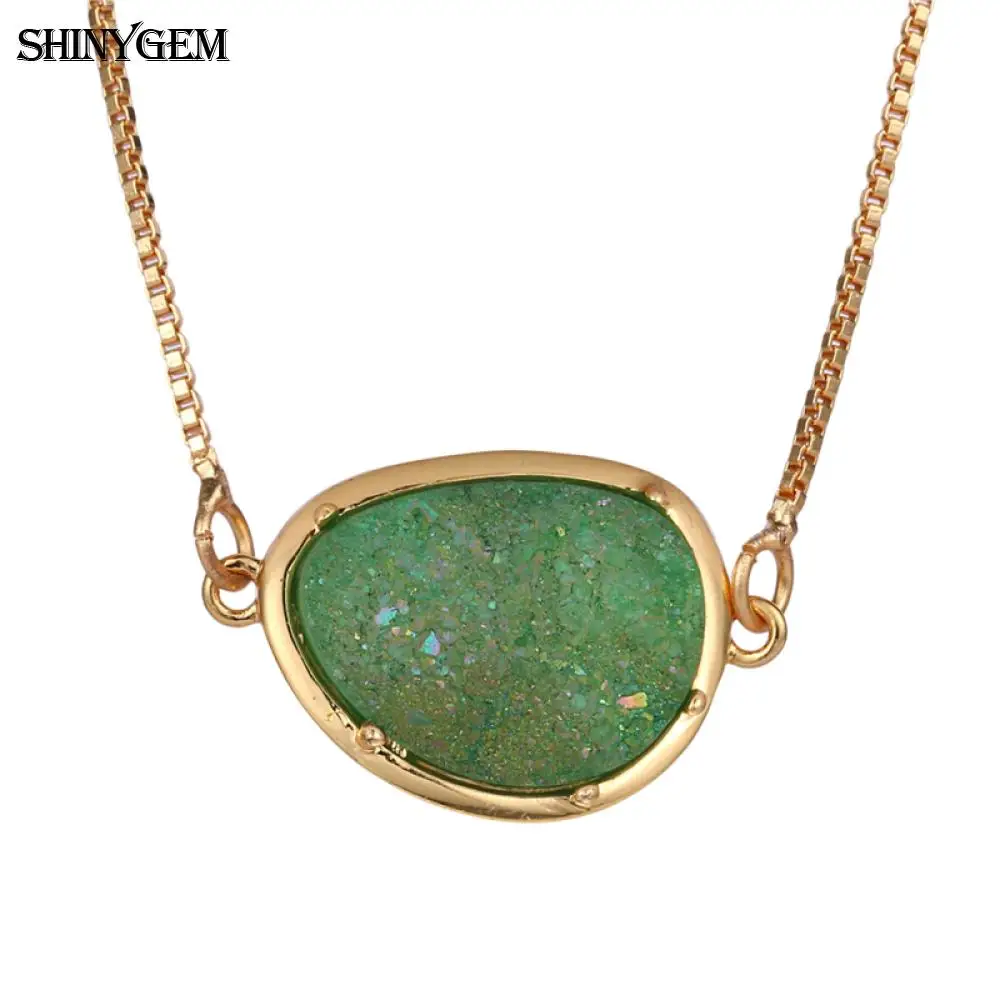 ShinyGem кристалл натуральный камень Цепочки и ожерелья Винтаж нерегулярные Druzy рок кристалл Цепочки и ожерелья 24 К из чистого золота цепи Цепочки и ожерелья для Для женщин Для мужчин - Окраска металла: Pale Green