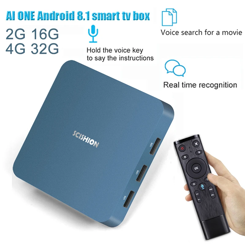 AI ONE tv BOX Многоязычная 4K четырехъядерный HDR фильм телеприставка Android 8 1 Netflix YouTube Google