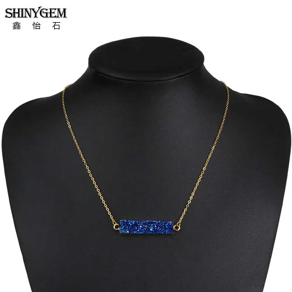 ShinyGem Charm 10*40 мм золотое покрытие прямоугольник натуральный кристалл Druzy Кулон
