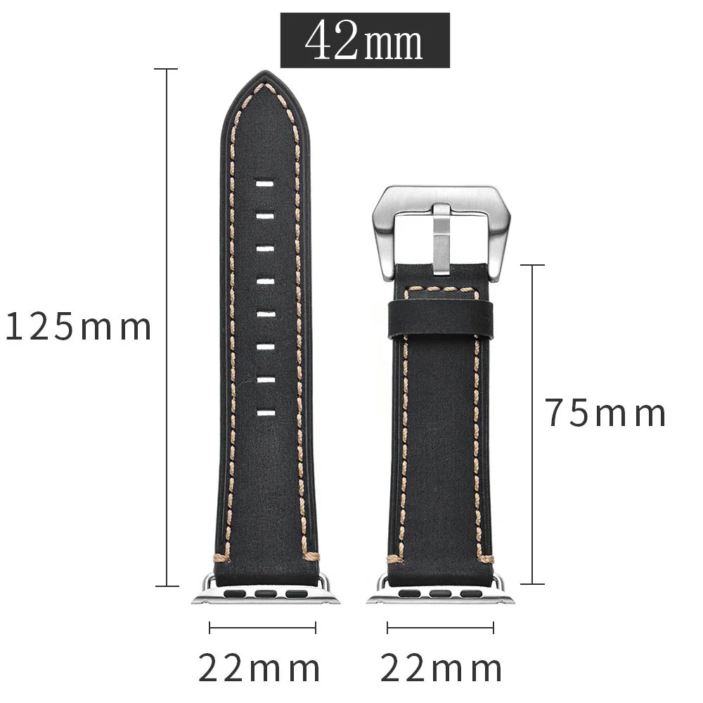 Black 42mm ZLIMSN специальный Crazy Horse кожаный ремешок с пряжкой 42 мм 38 мм для Apple аксессуары для часов Ремешок подходит для мужчин и женщин - Цвет ремешка: Black 42mm