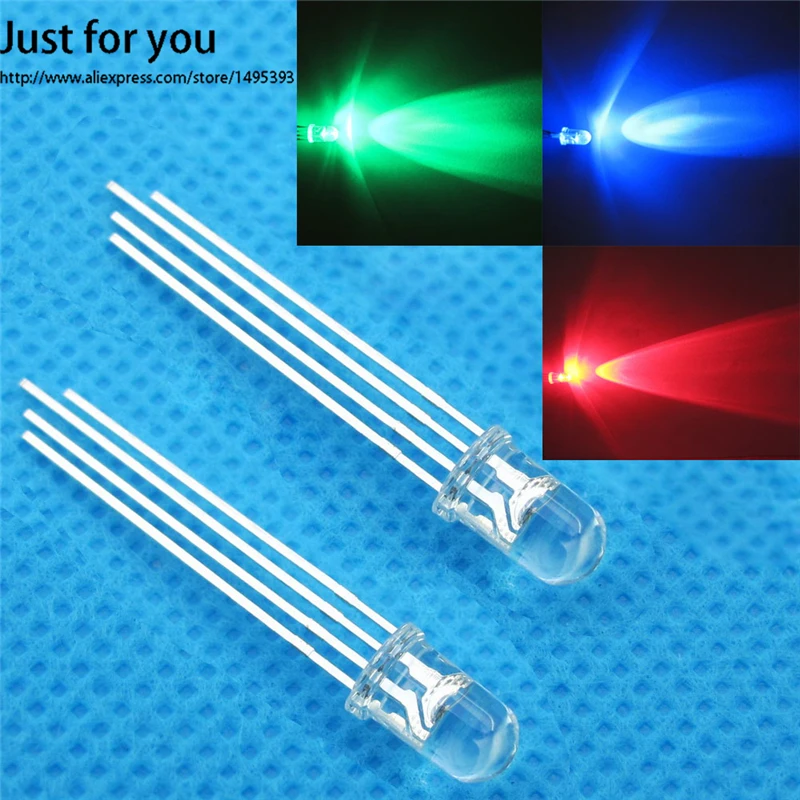 500 шт./лот 5 мм RGB LED Общим Катодом Красный Синий Зеленый Диод Диоды 4-контактный