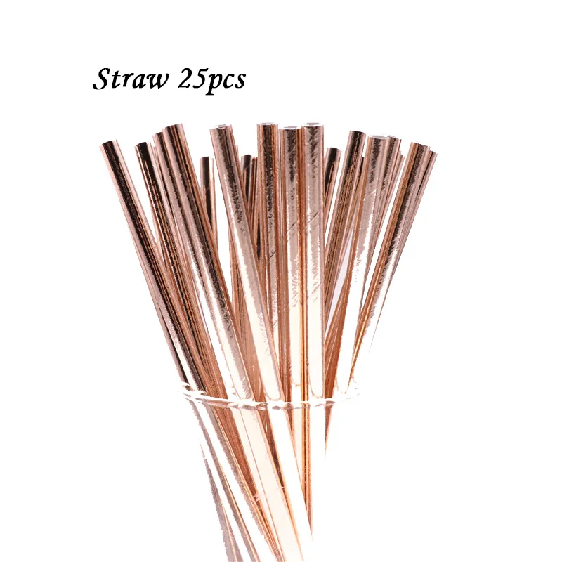 Straw25pcs Золотая фольга бумажные одноразовые столовые салфетки тарелка чашка с днем рождения свадьба Вечеринка День Рождения украшения принадлежности для детей - Цвет: Straw25pcs
