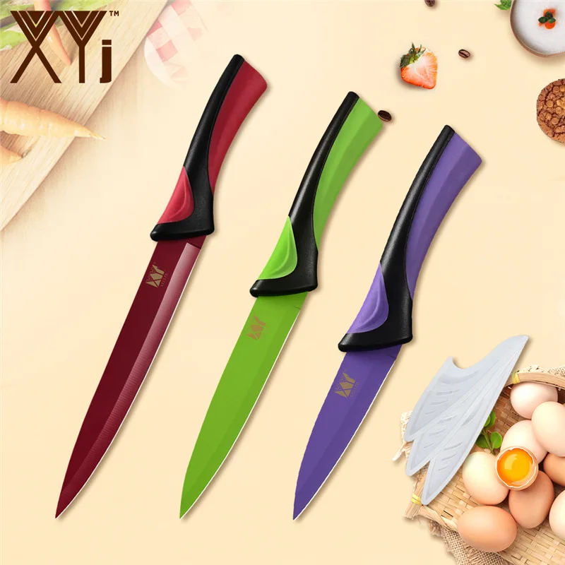 G.3pcs set XYj 6 шт. набор кухонных ножей из нержавеющей стали 8 ''шеф-повара 8'' нарезки 8 ''хлеба 7'' сантоку 5 ''Универсальный 3,5'' ножи для приготовления овощей - Цвет: G.3pcs set