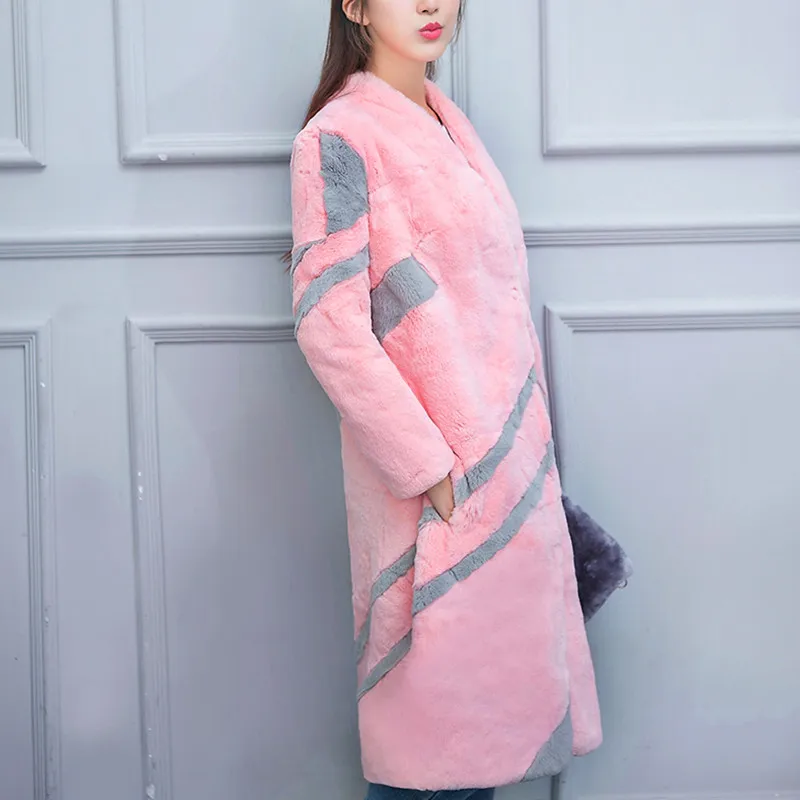 (TopFurMall) леди Настоящее Рекс кролика пальто куртка V воротник зима женщины мех