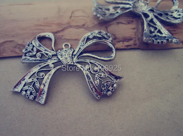 

10pcs/lot Antique silver bowknot necklace Charm pendant 35mmx42mm