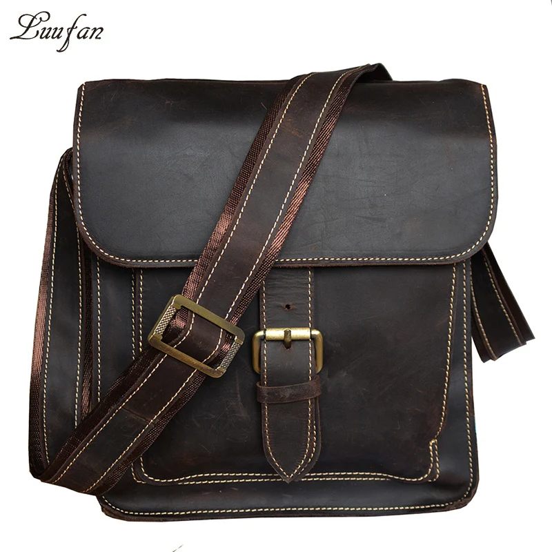 Винтажная коричневая сумка мессенджер из натуральной кожи через плечо crazy horse