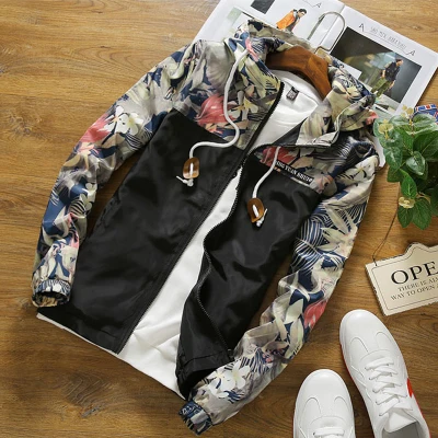 

Floral Jacket Autumn Mens Hooded Jackets Slim Fit Long Sleeve Homme Trendy Windbreaker Coat Brand Clothing Drop Shipping