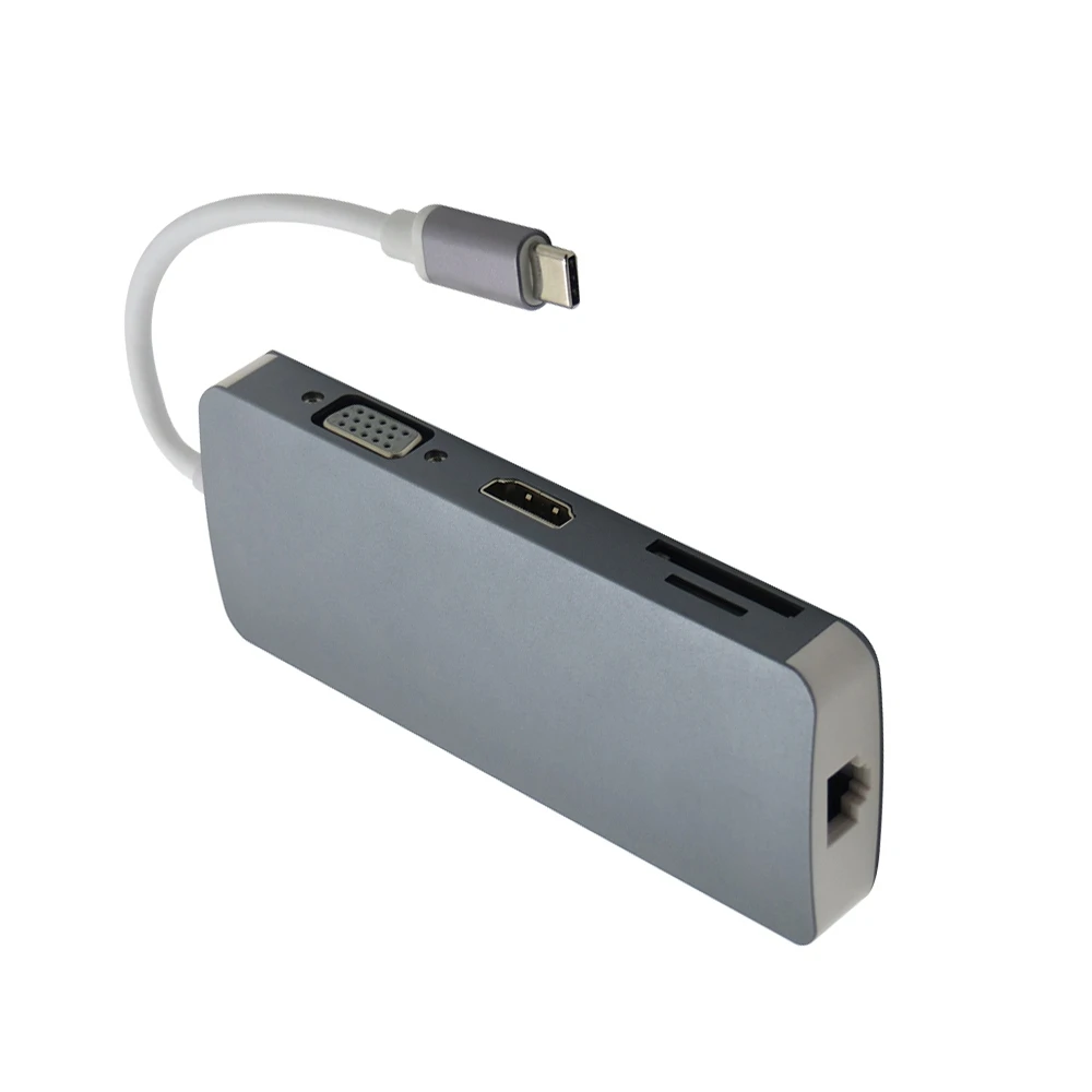 USB 3. 0 Type C хаб 8 в 1 с HDMI 4K VGA RJ45 гигабитный Ethernet адаптер SD/TF кардридер Тип PD зарядный