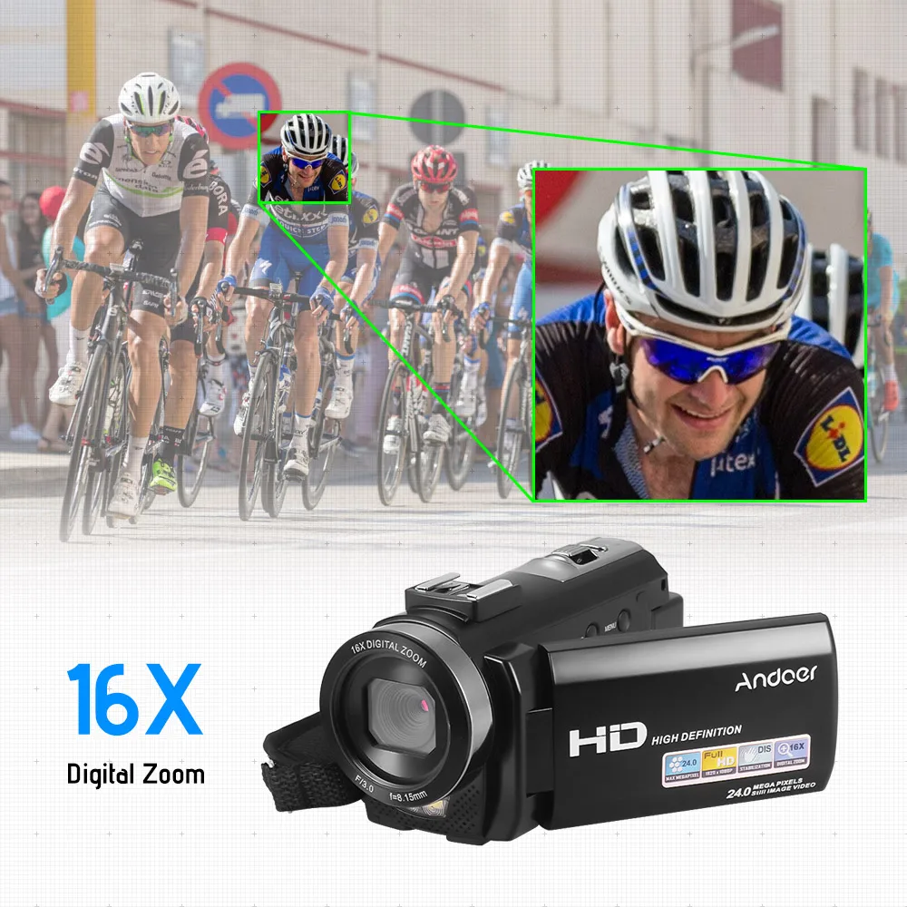 Andoer 1080p Fhd Цифровая видеокамера Dv рекордер 24mp 16x цифровой зум с 2 шт аккумуляторами 3,0 дюймовый ЖК-экран