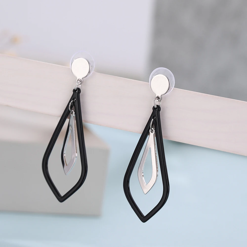 EUEAVAN 5 Pairs Double Rhombus Long Drop Dangle Earrings Geometric Jewelry For Women Trendy Bohemian Black Golden/Rhodium Color | Украшения