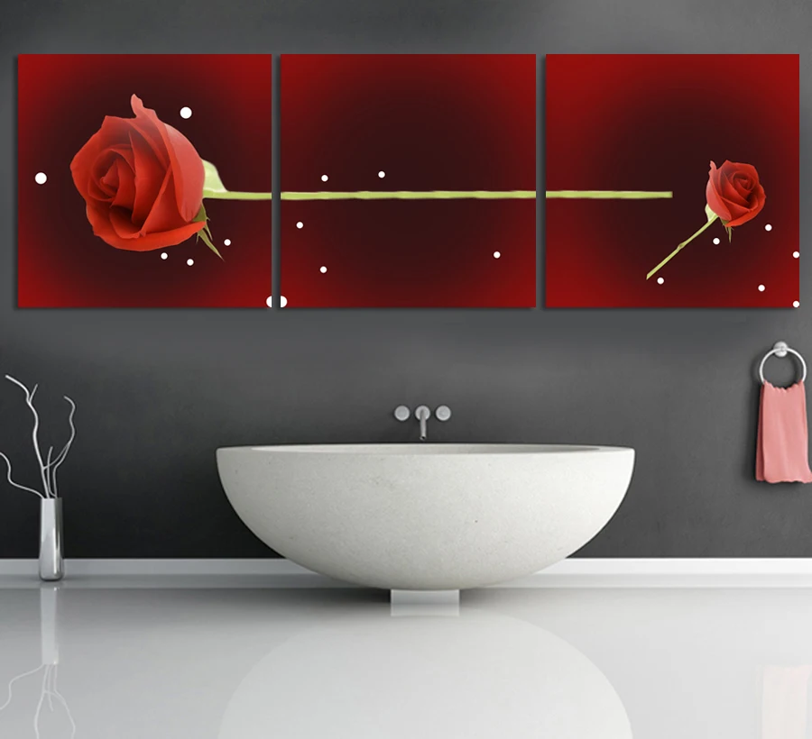3 Панель Unframed Современная Домашнее Украшение Стены в Искусстве Роза красное
