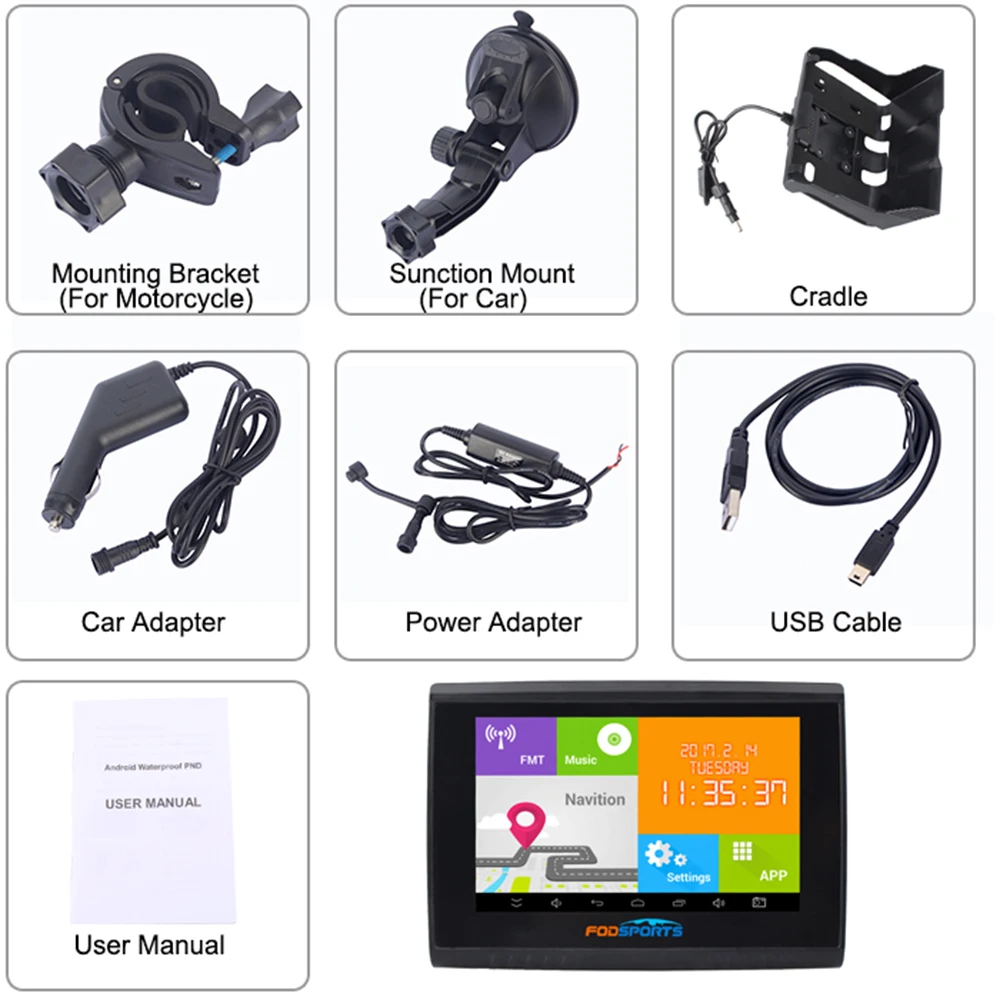 5 дюймов ЖК-дисплей Android 4.4.2 WI-FI 512 М Оперативная память 8 ГБ флэш-памяти gps навигации Bluetooth водонепроницаемые навигатор для мотоцикла/автомобиля