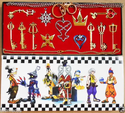 13 шт. Kingdom Hearts II ожерелье набор подвеска брелок в коробке серебро золото