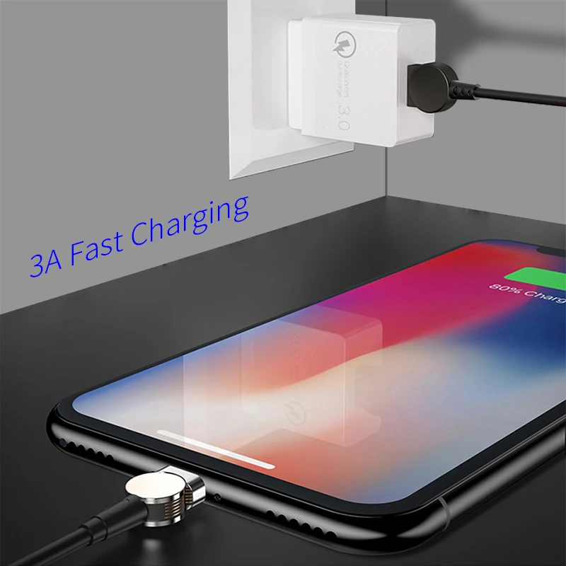 OUSU вращающийся 3A Быстрая зарядка 3 0 Micro usb type C Магнитный кабель системы освещения