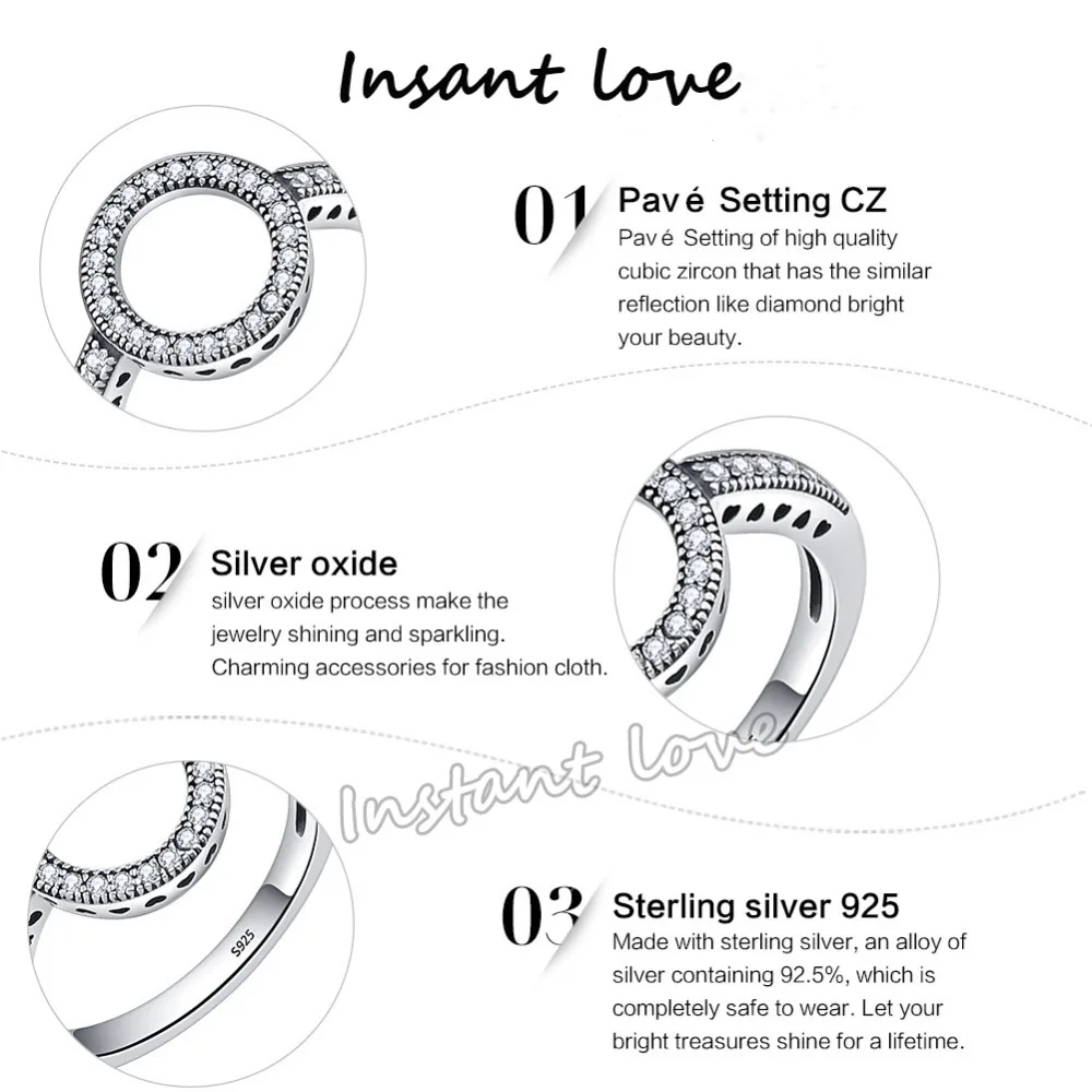 Женское прозрачное круглое кольцо INSTANT LOVE из 100% настоящего серебра Forever Black CZ