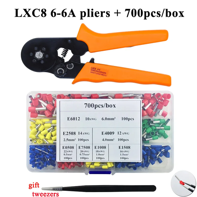 LXC8 6-6A 700H LXC8 10С 0,25-10mm2 23-7AWG LXC8 6-6/6-4 0,25-6mm2 HSC8 6-4R обжимные клещи электрическая трубка Клеммы Коробка мини фирменный Зажим инструменты - Цвет: LXC8 6-6A 700H