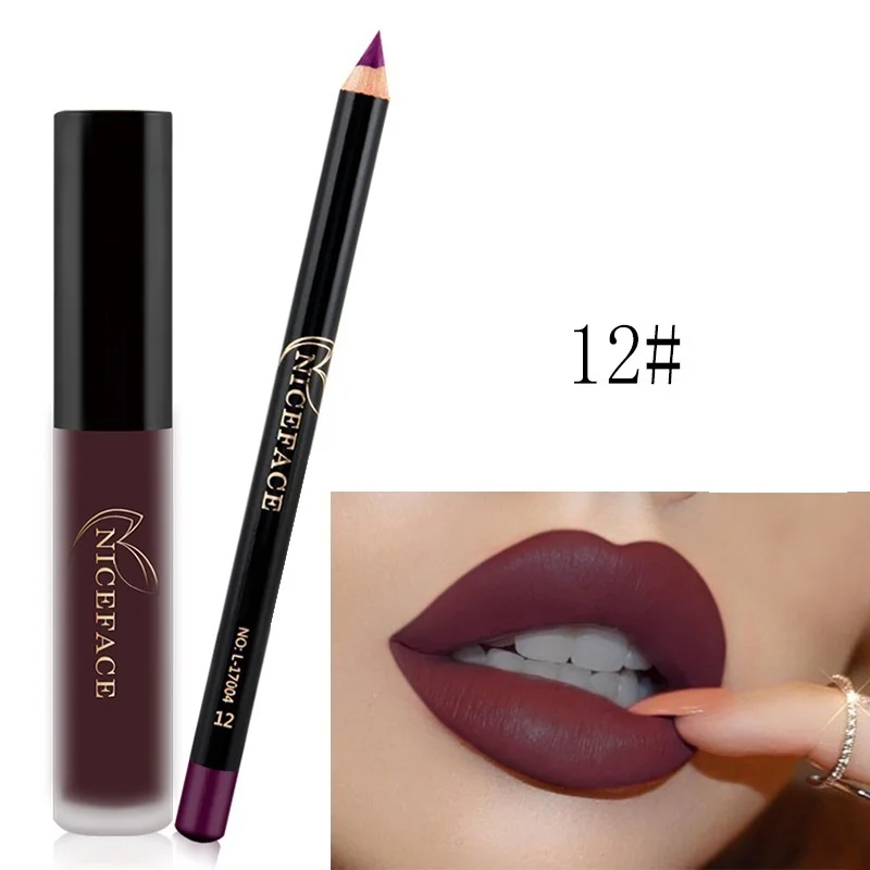 Губная помада Наборы для ухода за кожей long lasting Matte жидкости Губная помада+ бархат Средства ухода за губами карандаш Макияж Водонепроницаемый Matt batom Обнаженная жидкая Блеск для губ - Цвет: 12