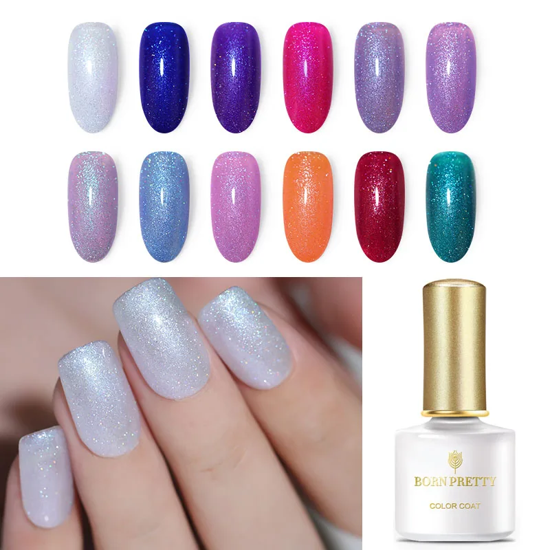 BORN PRETTY 6ml Rainbow Holographic UV Gel Soak Off Sequins Shimmer Glitter Colorful Nail Gel Polish UV LED Nail Art Manicure