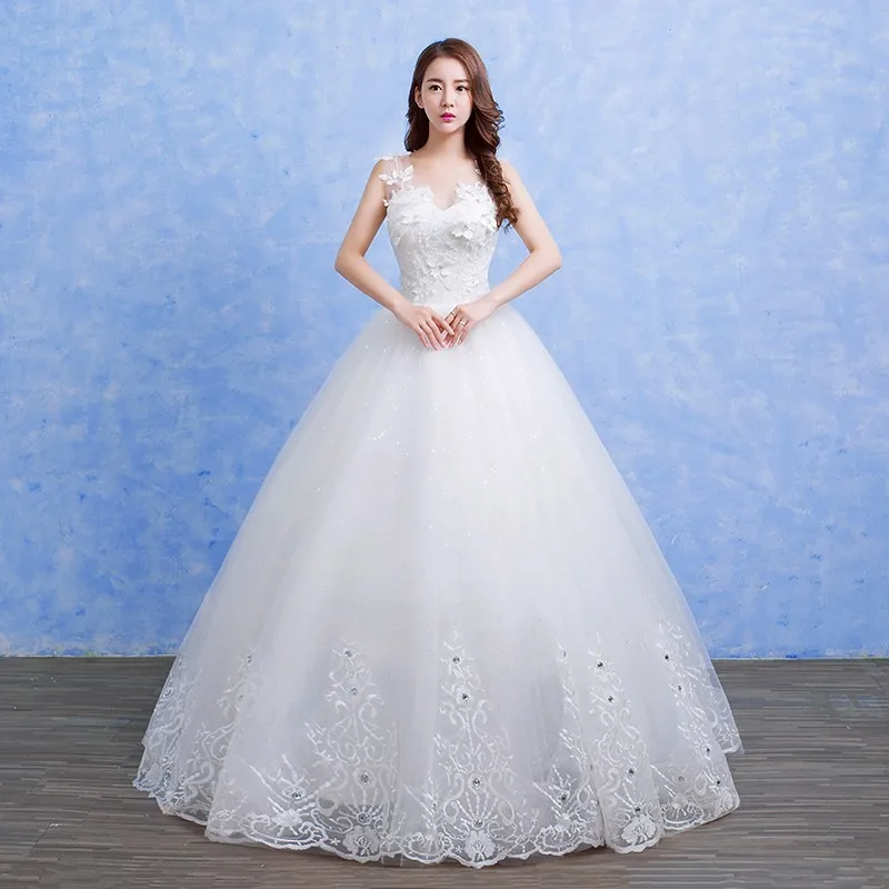 Настоящая фотография Новое поступление Vestido de Noiva большие Свадебные платья Тюль Назад Сексуальное Милое платье невесты платья с цветком - Цвет: floor lenght
